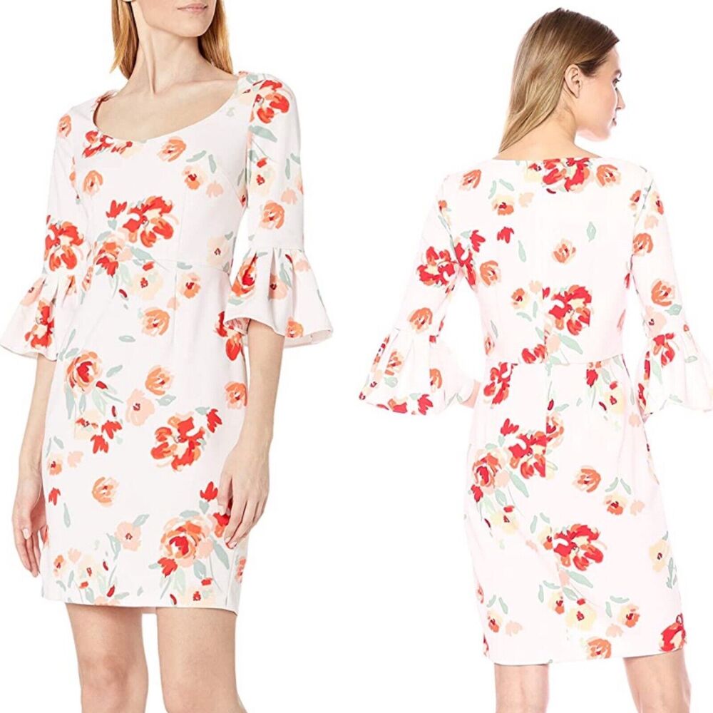 New‎ Donna Morgan Womans Sz 6 Dress Floral Crepe Bell Sleeve NWT